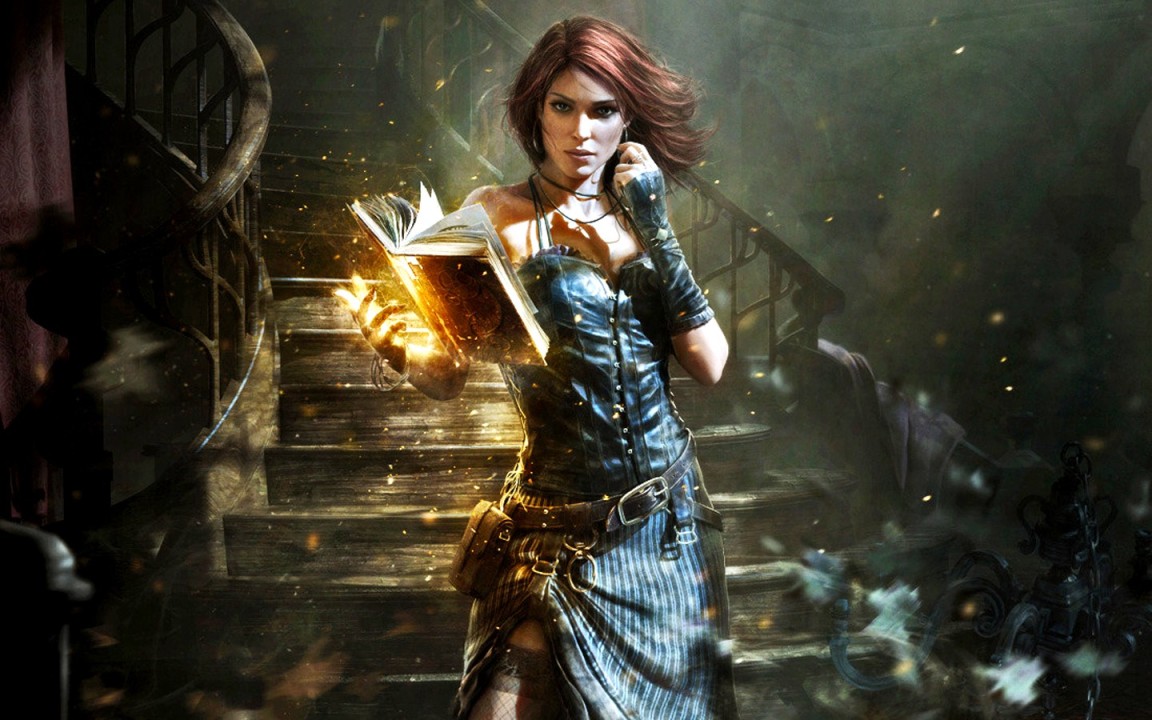 The-Witcher-Triss-Merigold-artwork-books-fantasy-art-paintings-stairways-witches